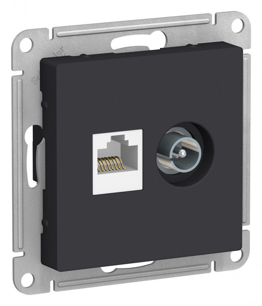 фото Механизм розетки двойная комп+ТВ RJ45+TV кат.5E AtlasDesign карбон ATN001089 SE от магазина Моя Электрика