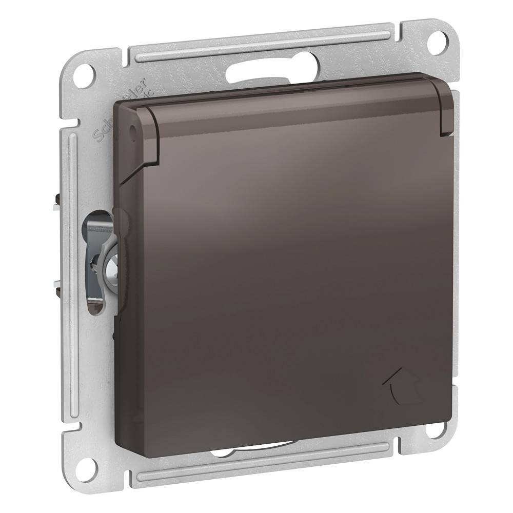 фото Механизм розетки с/з со шторками с крышкой 16А IP20 AtlasDesign мокко ATN000646 SE от магазина Моя Электрика