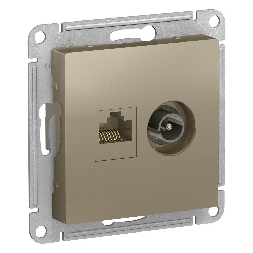 фото Механизм розетки двойная комп+ТВ RJ45+TV кат.5E AtlasDesign шампань ATN000589 SE от магазина Моя Электрика