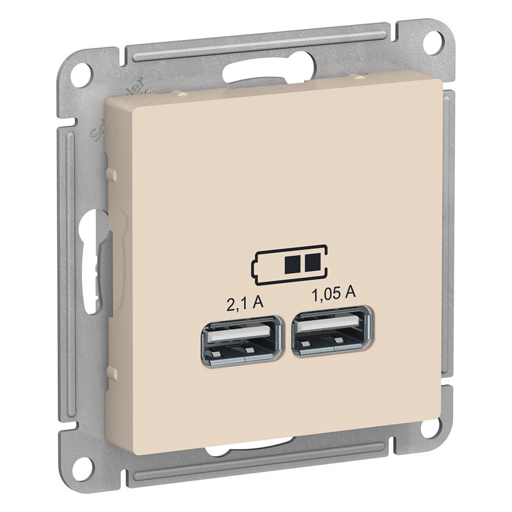 фото Механизм розетки USB 5В 1 порт x 2,1 А 2 порта х 1,05 А AtlasDesign бежевый ATN000233 SE от магазина Моя Электрика