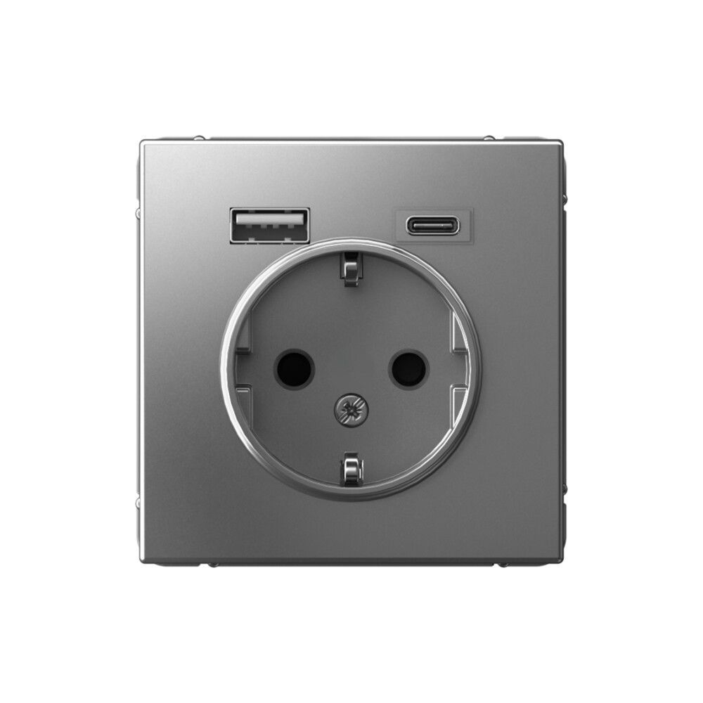 фото Механизм розетки ArtGallery 16А с 2-мя заряд.устр. USB A+C 5В/2.4А/3А 2х5В/1.5А сталь GAL000932 SE от магазина Моя Электрика