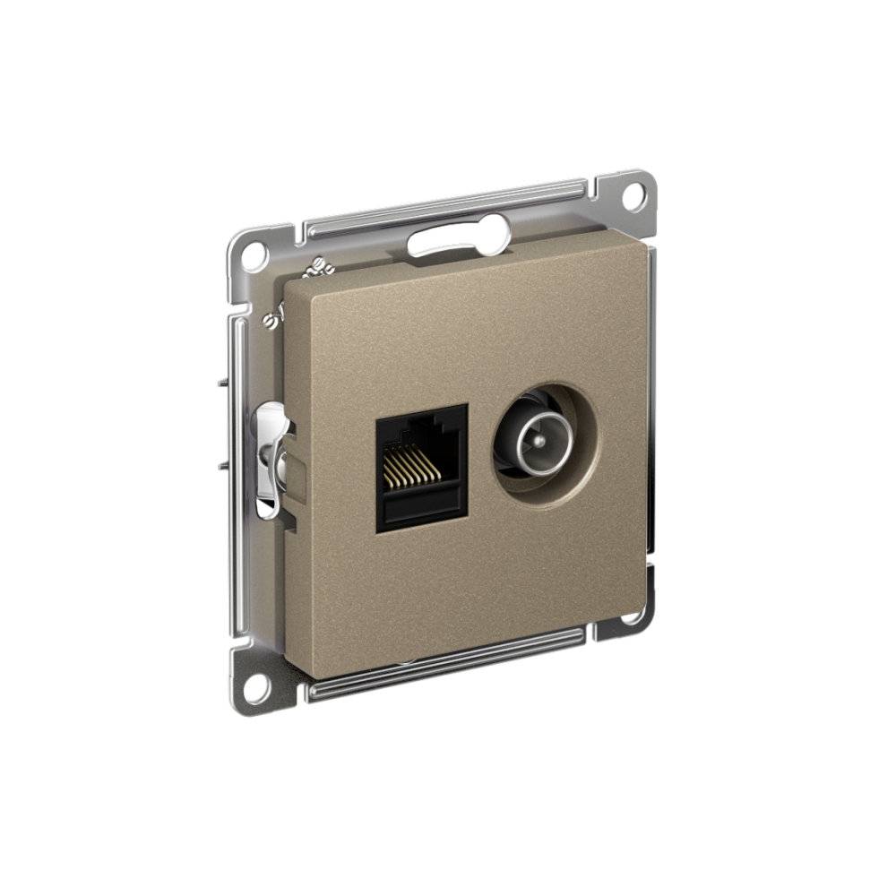 фото Механизм розетки двойная комп+ТВ RJ45+TV кат.5E AtlasDesign шампань ATN000589 SE от магазина Моя Электрика