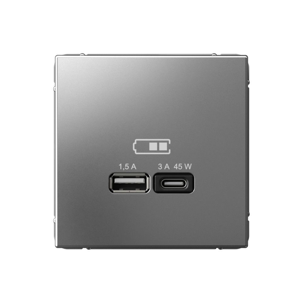 фото Механизм розетки USB ArtGallery тип A+C 45Вт QC PD высокоскор. ЗУ сталь GAL000929 SE от магазина Моя Электрика