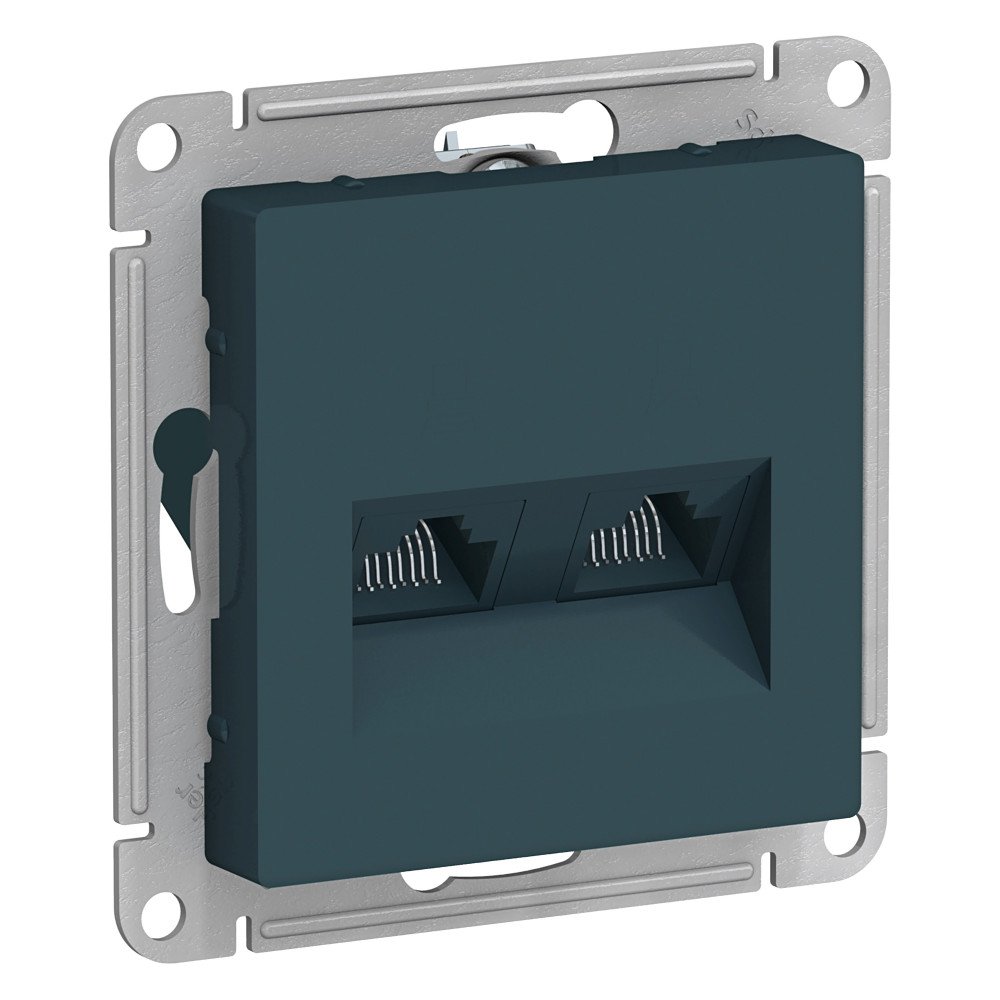 фото Механизм розетки двойная компьютерная RJ45+RJ45 кат.5E AtlasDesign изумруд ATN000885 SE от магазина Моя Электрика
