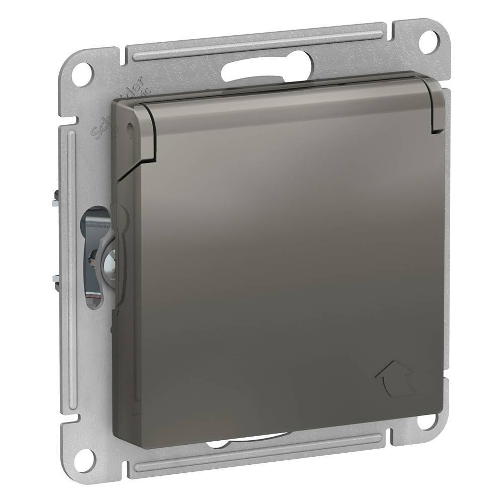 фото Механизм розетки с/з со шторками с крышкой 16А IP20 AtlasDesign сталь ATN000946 SE от магазина Моя Электрика