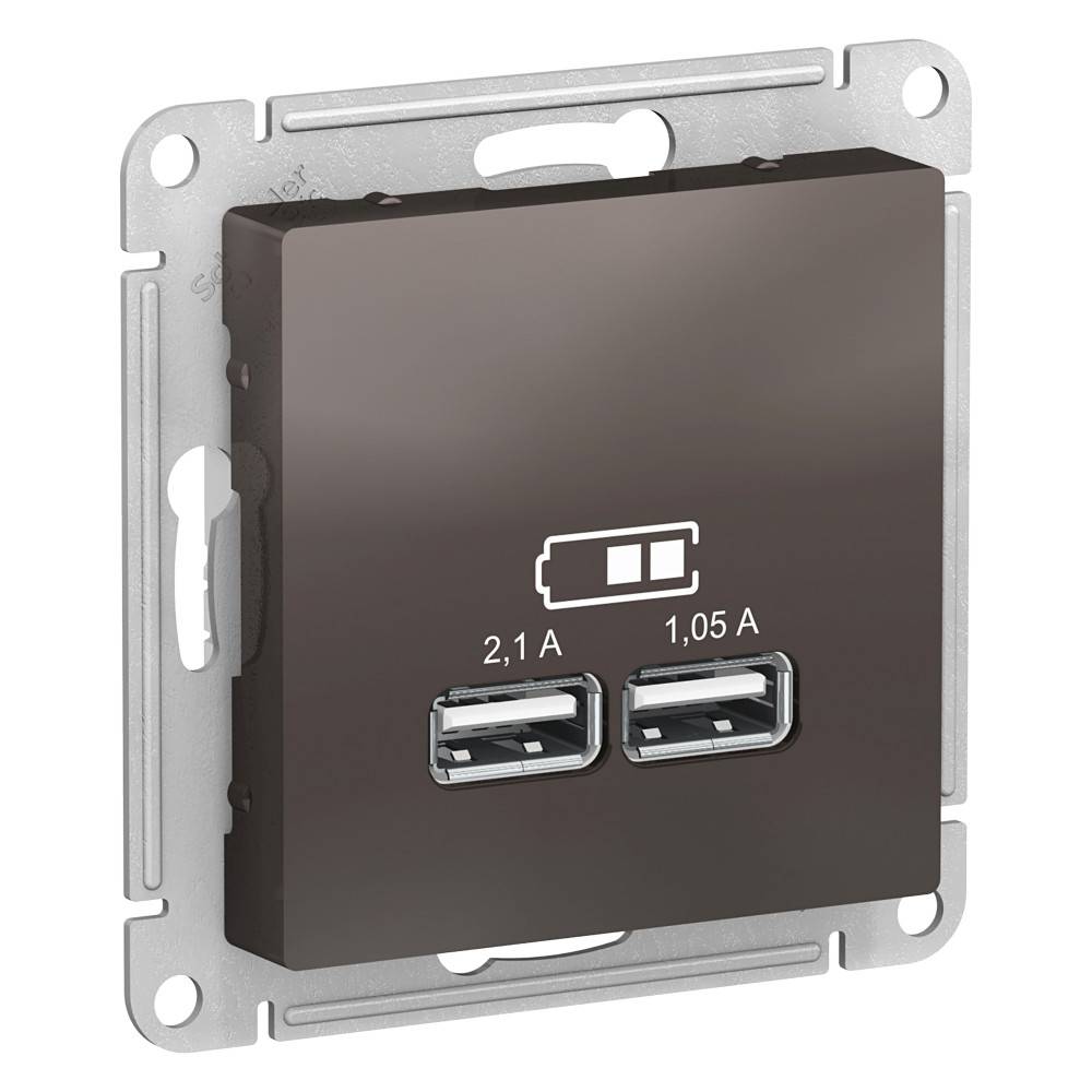 фото Механизм розетки USB 5В 1 порт x 2,1 А 2 порта х 1,05 А AtlasDesign мокко ATN000633 SE от магазина Моя Электрика