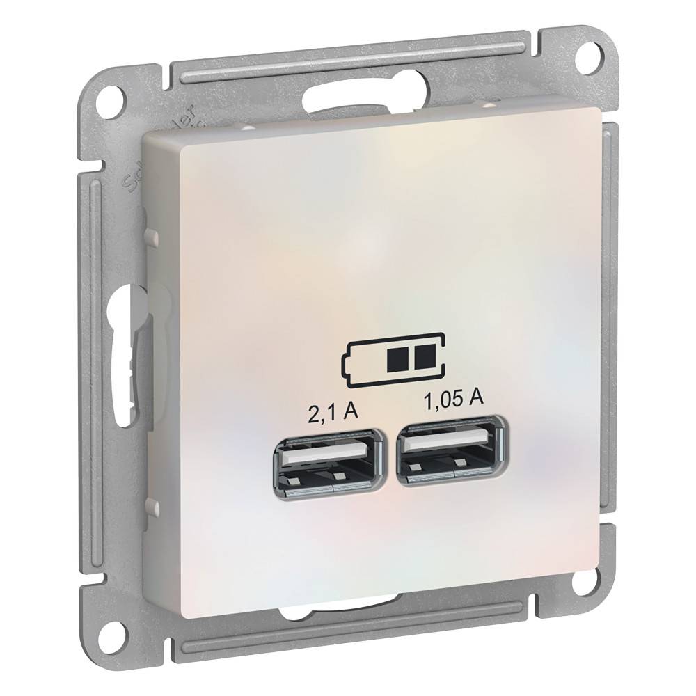 фото Механизм розетки USB 5В 1 порт x 2,1 А 2 порта х 1,05 А AtlasDesign жемчуг ATN000433 SE от магазина Моя Электрика