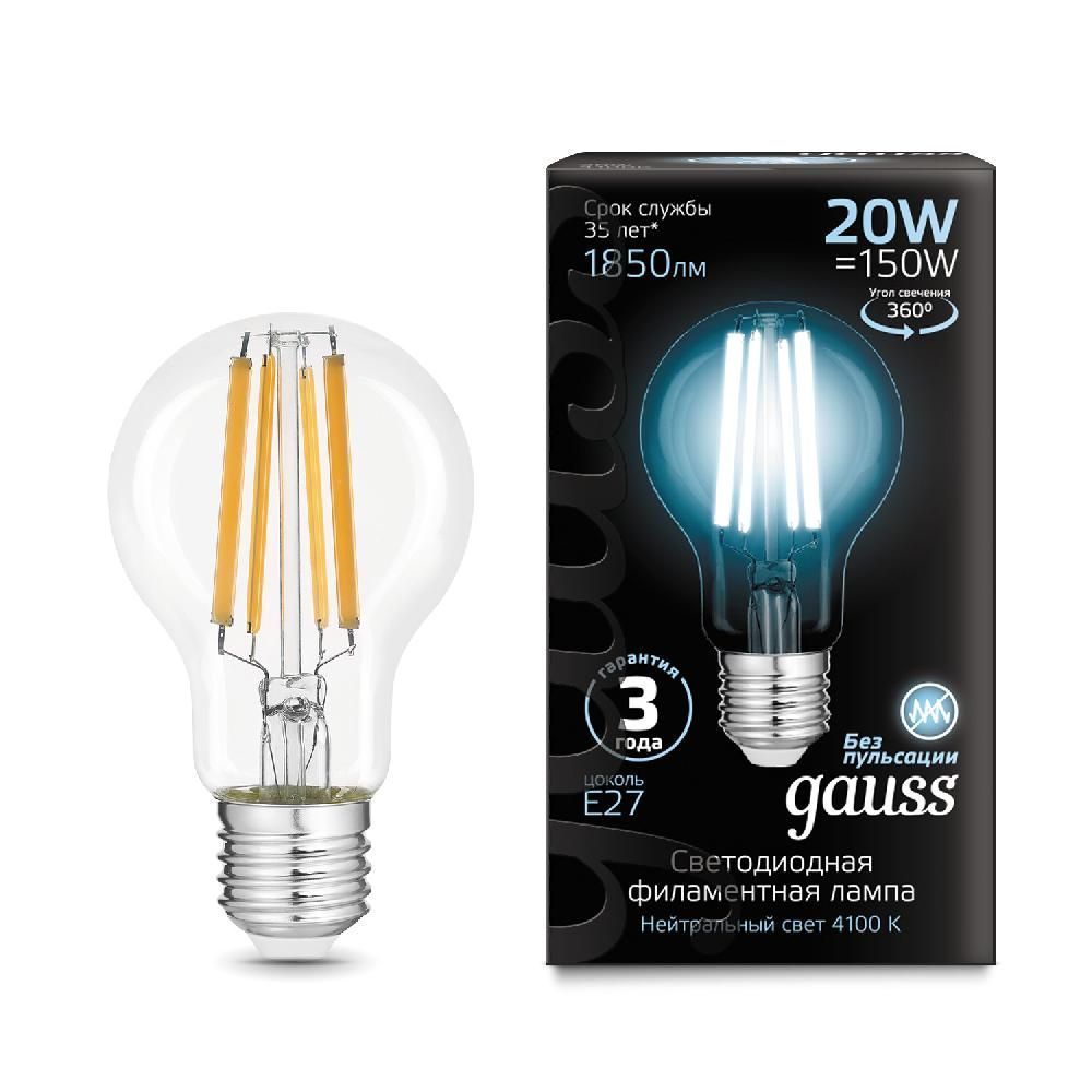 фото Лампа светодиодная А60 20W 1850lm 4100К Е27 102902220 Gauss Filament от магазина Моя Электрика