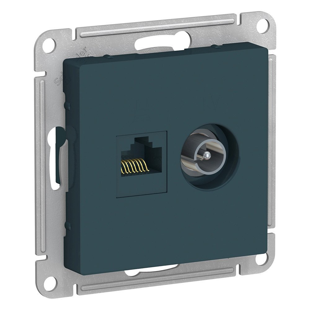 фото *Механизм розетки двойная комп+ТВ RJ45+TV кат.5E AtlasDesign изумруд ATN000889 SE от магазина Моя Электрика