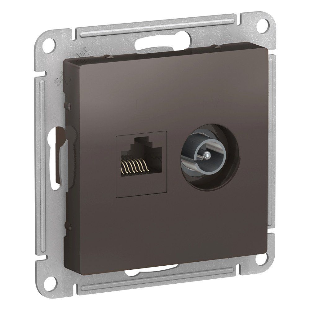 фото Механизм розетки двойная комп+ТВ RJ45+TV кат.5E AtlasDesign мокко ATN000689 SE от магазина Моя Электрика