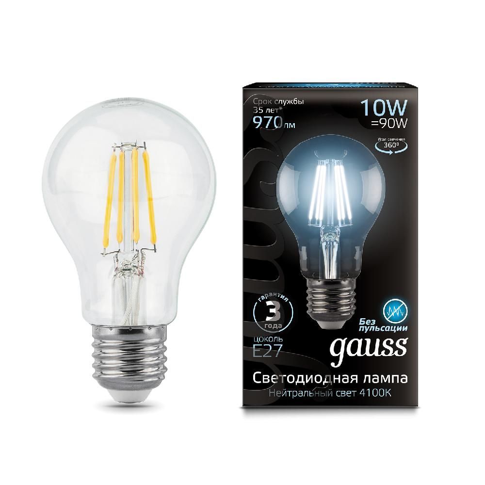 фото Лампа светодиодная А60 10W 970lm 4100К Е27 102802210 Gauss Filament от магазина Моя Электрика