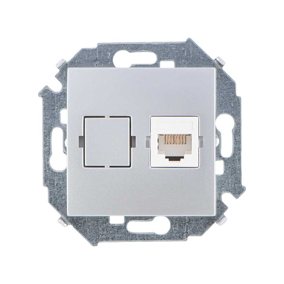 фото Механизм розетки комп. СП Simon15 RJ-45 алюминий 1591598-033 от магазина Моя Электрика