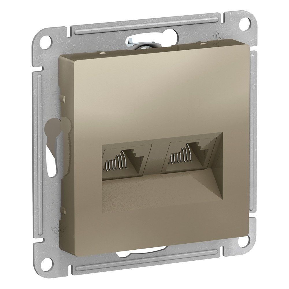 фото Механизм розетки двойная компьютерная RJ45+RJ45 кат.5E AtlasDesign шампань ATN000585 SE от магазина Моя Электрика