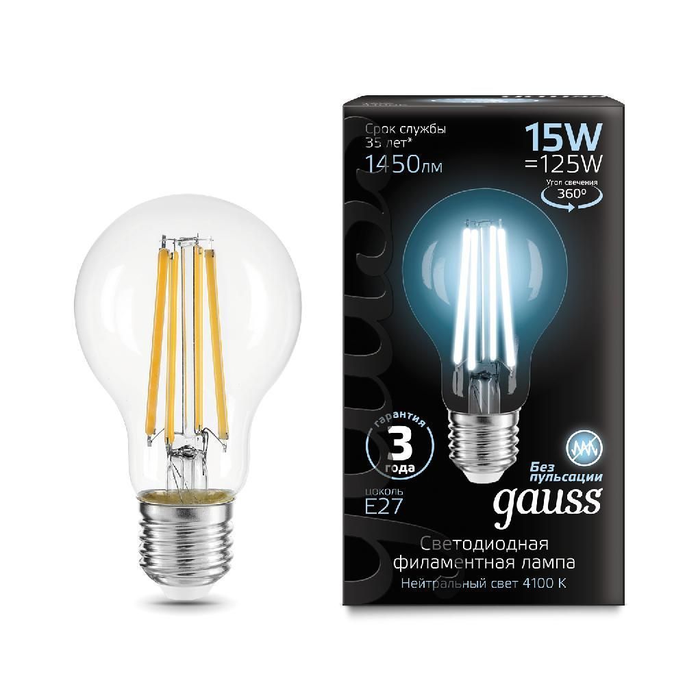 фото Лампа светодиодная А60 15W 1450lm 4100К Е27 102902215 Gauss Filament от магазина Моя Электрика