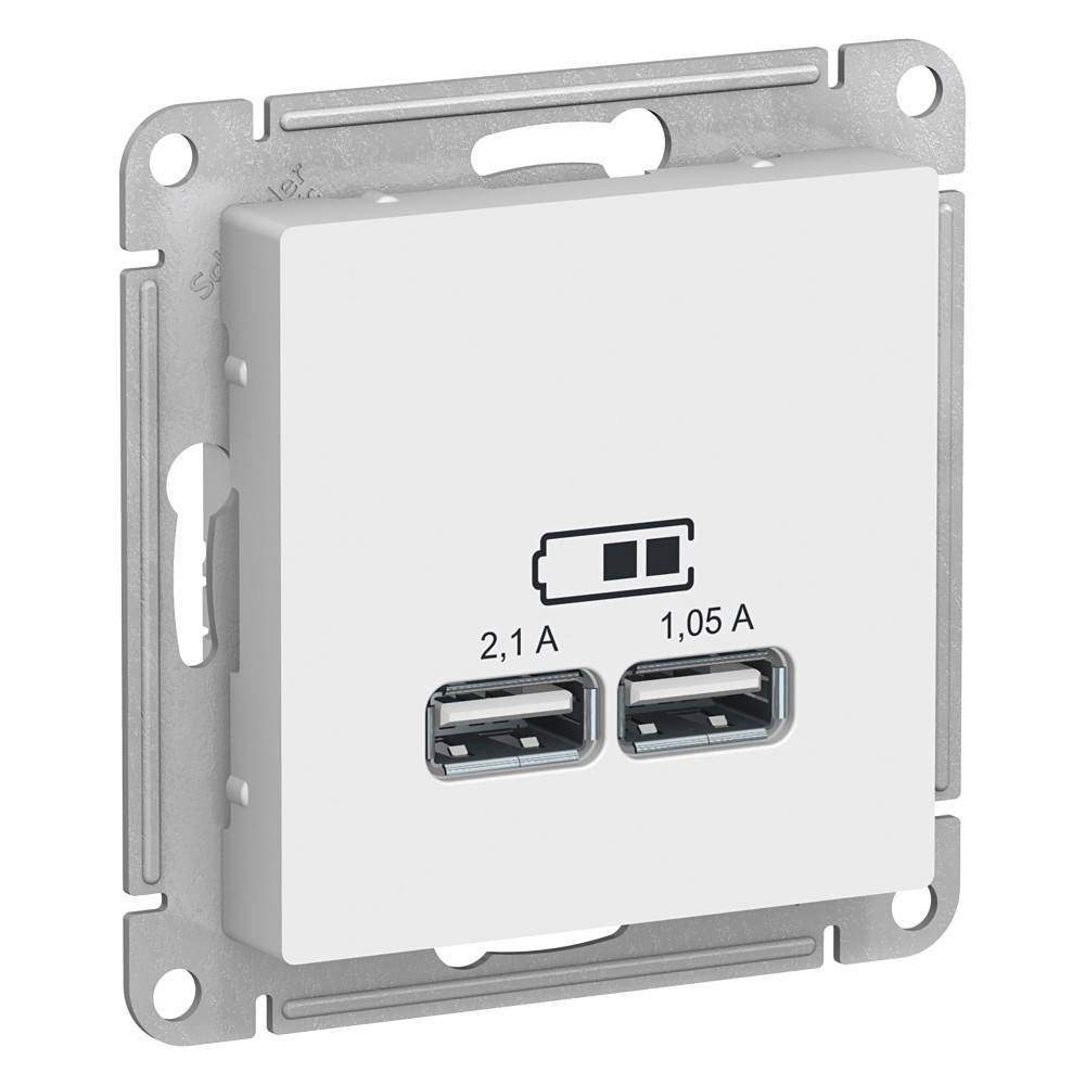 фото Механизм розетки USB 5В 1 порт x 2,1 А 2 порта х 1,05 А AtlasDesign белый ATN000133 SE от магазина Моя Электрика