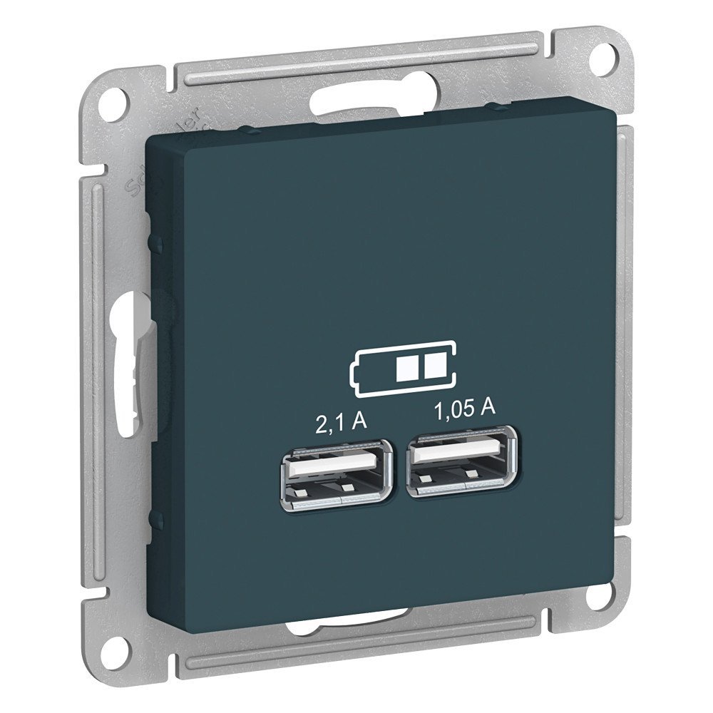 фото Механизм розетки USB 5В 1 порт x 2,1 А 2 порта х 1,05 А AtlasDesign изумруд ATN000833 SE от магазина Моя Электрика