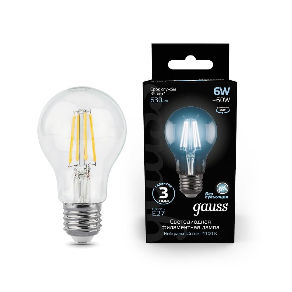 фото Лампа светодиодная А60 6W 630lm 4100К Е27 102802206 Gauss Filament от магазина Моя Электрика
