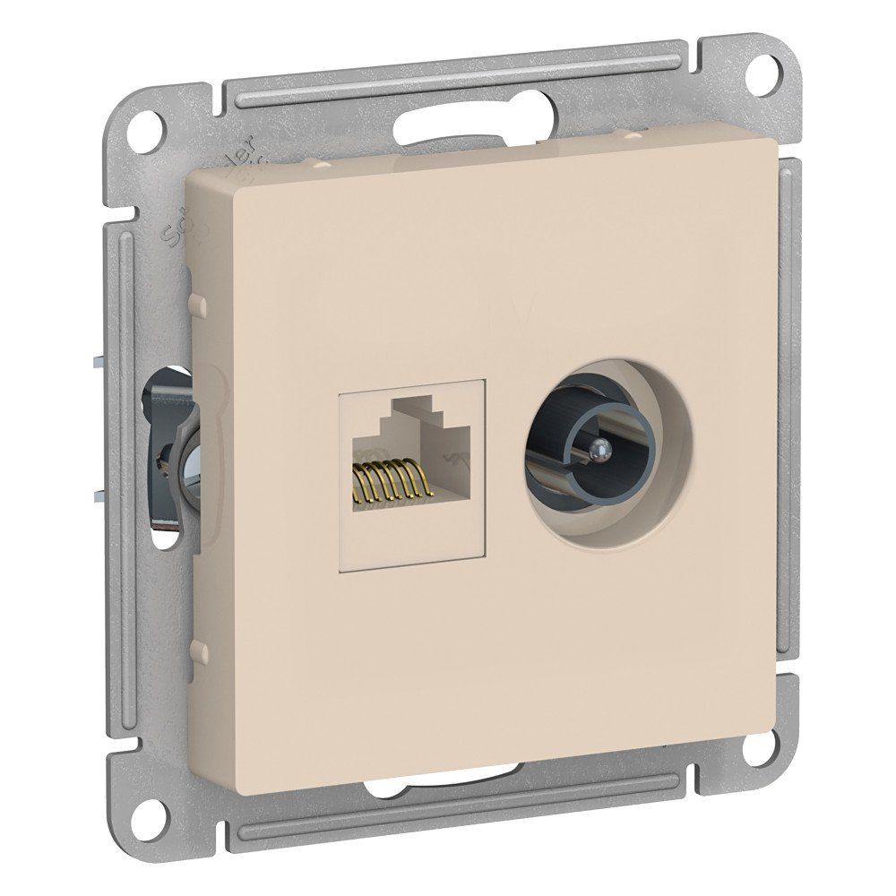 фото Механизм розетки двойная комп+ТВ RJ45+TV кат.5E AtlasDesign бежевый ATN000289 SE от магазина Моя Электрика