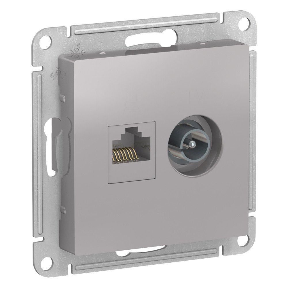 фото Механизм розетки двойная комп+ТВ RJ45+TV кат.5E AtlasDesign алюминий ATN000389 SE от магазина Моя Электрика