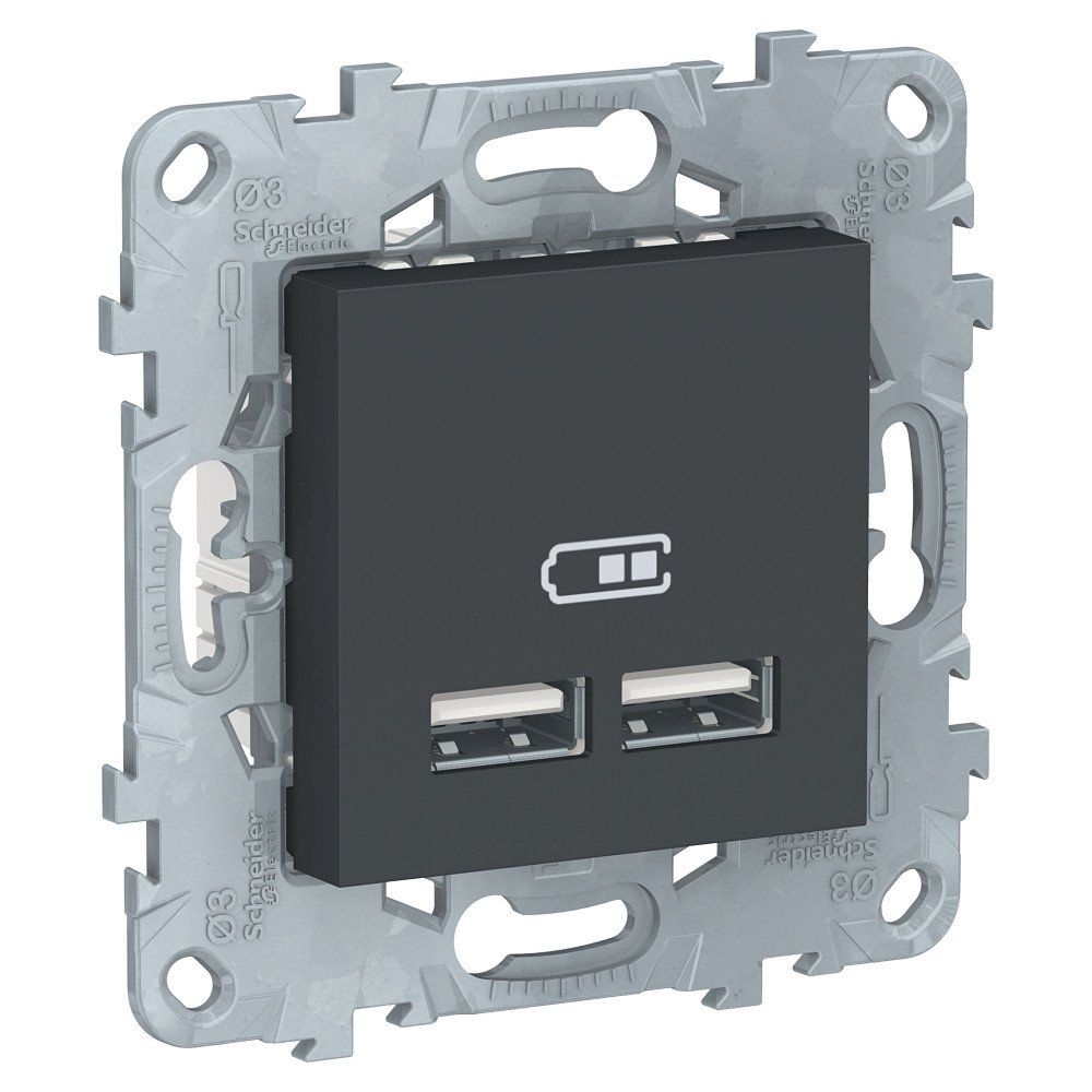 фото Механизм розетки USB, двойная, 5 В / 2100 мА Unica New +рамка антрацит SchE NU541854 от магазина Моя Электрика