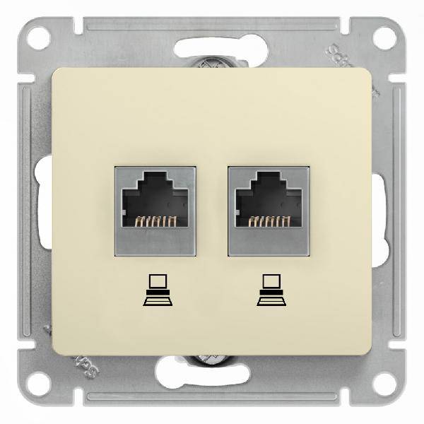фото Механизм розетки комп. 2-м Glossa RJ45+RJ45 кат.5е бежевый SchE GSL000285KK от магазина Моя Электрика