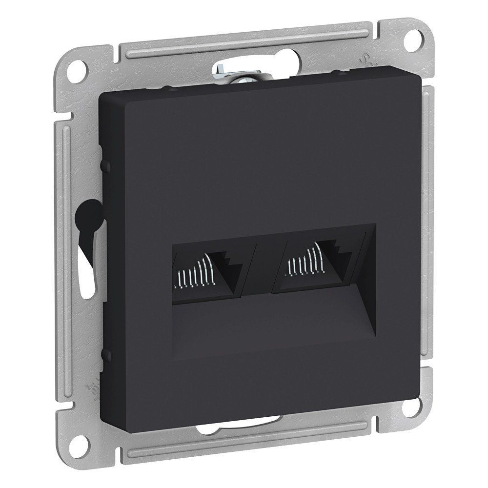 фото Механизм розетки двойная компьютерная RJ45+RJ45 кат.5E AtlasDesign карбон ATN001085 SE от магазина Моя Электрика