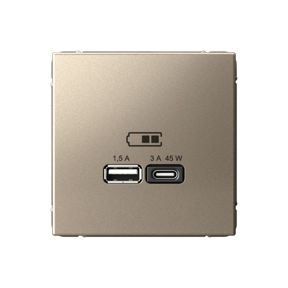 фото Механизм розетки USB ArtGallery тип A+C 45Вт QC PD высокоскор. ЗУ шампань GAL000529 SE от магазина Моя Электрика