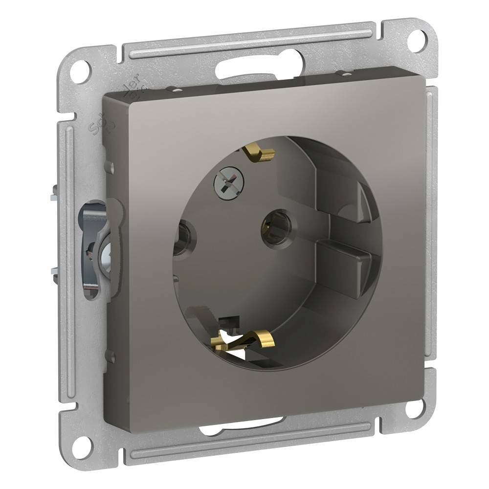 фото Механизм розетки с/з 16А AtlasDesign сталь ATN000943 SE от магазина Моя Электрика