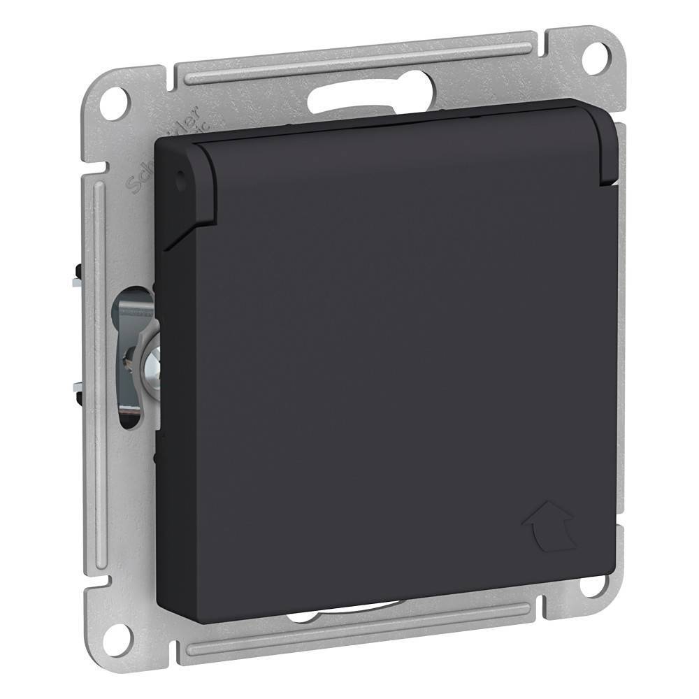фото Механизм розетки с/з со шторками с крышкой 16А IP20 AtlasDesign карбон ATN001046 SE от магазина Моя Электрика