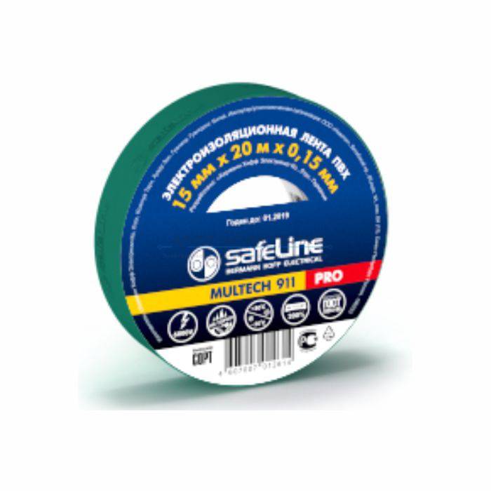 фото Изолента ПВХ 15мм/20м зеленый SafeLine от магазина Моя Электрика