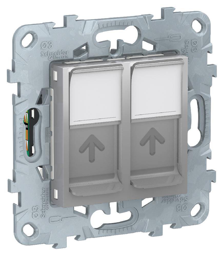 фото Механизм розетки компьютерная, RJ45, двойная, кат. 5е UTP Unica New алюминий SchE NU542030 от магазина Моя Электрика
