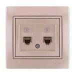 Розетка компьютерная 2-ая СП Мира RJ45+RJ45 жемчуж. бел. перламутр Lezard 701-3030-141