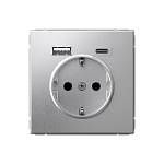Механизм розетки ArtGallery 16А с 2-мя зар.устр. USB A+C 5В/2.4А/3А 2х5В/1.5А алюминий GAL000332 SE