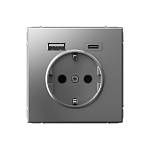 Механизм розетки ArtGallery 16А с 2-мя заряд.устр. USB A+C 5В/2.4А/3А 2х5В/1.5А сталь GAL000932 SE